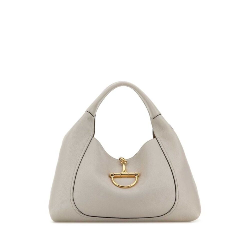 Gucci Women Light Grey Leather Large Gucci Softbit Shoulder Bag